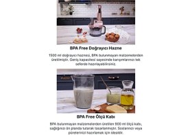 Resim 2 Kademeli Çok Amaçlı Mutfak Robotu 1,5 L Geniş Hazne, Buz Kırma Fonksiyonlu Turbolu 1000W Güç 