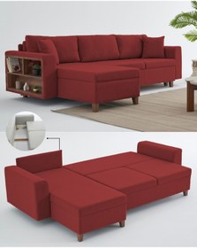 Resim Velura Home & Living Rengar Köşe Takımı & Yataklı Bazalı Keten Kumaş Sol Köşe Koltuk Takımı - Bordo v172 