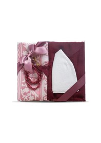 Resim Seccade + Eşarp + Takke + Tesbih Seti Asetat Kutulu, Bordo Bordo 65 x 110 CM 