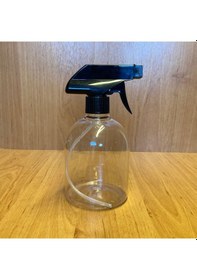 Resim 500 Ml Siyah Tetik Spreyli Şeffaf Tombul Plastik Şişe , 500 Cc Spreyli Plastik Şişe X 4 Adet 