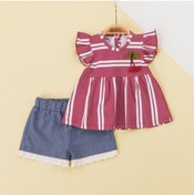 Resim Baby Wood Babywood 6-18 Ay Çizgili Kirazlı Şort Takım 