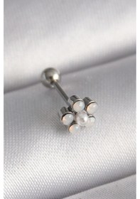 Resim Mey İthalat 316l Çelik Gümüş Renk Zirkon Taşlı Çiçek Model Tragus Piercing 