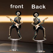 Resim 1 adet Rock Skull Gitarist Akrilik Gösterge Paneli Dekoru - Bahar Gücüne Sahip Oyuncak, Canlı Renklerle Dayanıklı İç Mekan Aksesuarı, Araba veya Ev için Benzersiz Masaüstü Dekoru, Kafatası Dekoru 