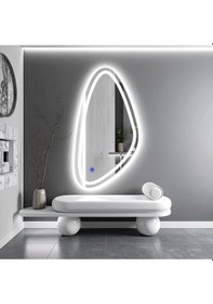 Resim Sinela Beyaz Led'li Lazer Kumlamalı Lavabo & Banyo Aynası Dokunmatik Sensörlü 80 X 40 Cm 