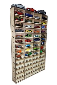 Resim ERSOY HOME Dekoratif Ahşap Eğimli Duvar Araba Rafı( 70 Araçlık - Akçaağaç) 