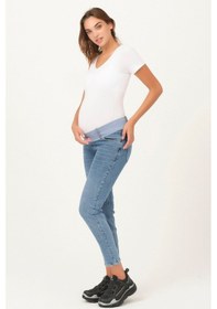 Resim Busa Hamile Alt Karın Destekli Mom Fit Kot Pantolon Mavi-mavi 