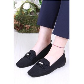 Resim Fort 128-117 Fls Toka Detaylı Taş Detaylı Triko Kadın Babet Sıyah Siyah 