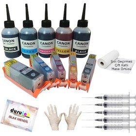 Resim Canon Mg8150 Mg8170 Mg8220 Uyumlu Kolay Dolan Kartuş+5x100ml Mürekkep 5 Renk Dolu 