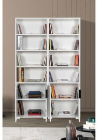 Resim 8204 Evm Kitaplık , 4 Kapaklı , 12 Bölmeli , 10 Raflı , Beyaz , Ofis , Çalışma Odası Beyaz 