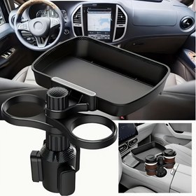 Resim 360 Derece Dönebilen Araç Bardak Tutucu Tepsisi - İçecekler, Yiyecekler ve Kartlar için Ayarlanabilir Çok Bölmeli Organizatör - Güvenli Sürüş için Dayanıklı Plastik Ergonomik Tasarım, Araç Yemek Kurulumu | Modern Gösterge Paneli Aksesuarı | Sağlam Yapı, Araçlarda Bardak Tutucular 