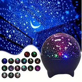Resim USB Ay ve Yıldız Projektör Lambası, 4 Renk Değiştiren LED, 3 Noktalık Plastik Taban, USB Kablolu Masaüstü Gece Gökyüzü Projeksiyonu - Uyku Odası İçin Mükemmel Atmosfer, Parti Dekorasyonu & Benzersiz Doğum Günü Hediyesi 