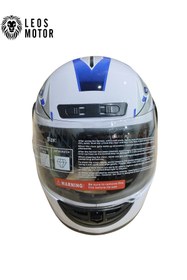 Resim LEOS MOTOR -FULL FACE KASK-İTHAL-BEYAZ MAVİ DESENLİ-DERİ BOYUNLUKLU- 
