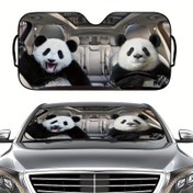 Resim Panda desenli araba ön cam güneşlik perde - Poliamid malzeme, ön cam için ısı yalıtım güneş engelleyici, çizgi film panda desenli araç güneş koruyucu - 1 adet paket 