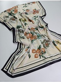 Resim Miorel Scarfs Yeni Sezon Çiçek Desen Vual İpek Şal Fular Silk Scarfs Shawl Hijab Krem 