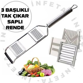 Resim İnfeta 3 Başlıklı Paslanmaz Saplı Rende Pratik Sebze Doğrayıcı Dilimleyici Rende 