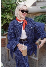 Resim Carell Hilal'in Tercihi Floral Monogram Desen Jean Ceket Çok Renkli 