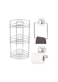 Resim Banyo Aksesuarı 3 Lü Set Kare Havluluk + Tuvalet Kağıtlığı + Banyo Köşe Rafı 3 Katlı Şampuanlık Yapı Çok Renkli 