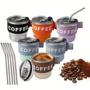 Resim 1 Takım/2 Adet Paslanmaz Çelik Sızdırmaz Kapaklı ve Pipetli Termos Bardak - 250ml/8.5oz İzole Seyahat Kupası, Sıcak/Soya İçecekler için Uygun, Bulaşık Makinesine Uygun - Kahve, Çay, Soğuk İçecekler için İdeal Hediye - Siyah/Turuncu/Pastel Renkler (Ev, Ofis, Seyahat), Izolasyonlu Kahve Kupa 