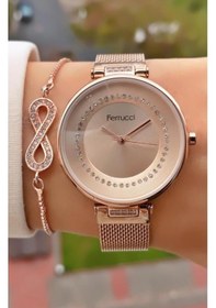 Resim Ferrucci Mrd11820 Rose Gold Renk Çelik Kordon Kadın Kol Saati Bileklik Hediyeli 