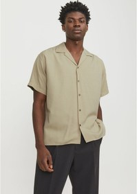 Resim Jack & Jones Erkek Rahat Kesim Kısa Kollu Gömlek - Caaron 12251027 Fields Of Rye Kahverengi 