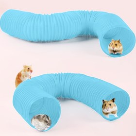 Resim 1 Adet Hamster Macera Tüneli Oyuncağı - Genişletilebilir Dayanıklı Plastik Mavi Oluklu Tasarım, Egzersiz ve Zihinsel Uyarı İçin Etkileşimli Saklanma Yeri - Küçük Hayvanlar için Gerbil, Fareler ve Hamsterlerin Aktivite Oyuncakları 