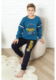 Resim Modanino Erkek Çocuk Pijama Takımı %100 Pamuk İnterlok Kumaş 12447 Petrol Mavisi 