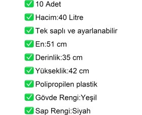 Resim Akdenizpos Tekerlekli Plastik Market Alışveriş El Sepeti 40 Litre Yeşil 10 Adet 