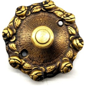 Resim Evimdeyokyok Antika Tarz Dekoratif Pirinç Güllü Kapı Zili - 75MM, Antik 