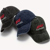 Resim 1 Adet F1 Retro Yıkanmış Beyzbol Şapkası - Ayarlanabilir Kayışlı, Kırmızı ve Beyaz Logolu Siyah Güneş Şapka, Erkekler & Kadınlar için Dış Mekan Moda Aksesuarı 