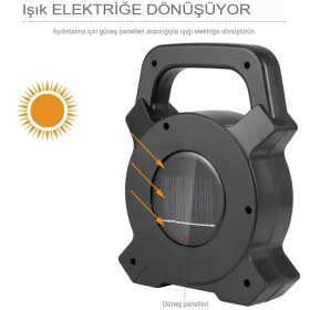 Resim Reidan Solar Şarj Edilebilir USB Şarjlı Ledli Uzun Menzilli Kamp Lambası Kamp Tipi Çok Fonksiyonlu Işıldak Fener 