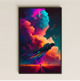 Resim Renkli Bulutlar Arasında Yükselen Uzay Gemisi Pleksi Tablo - Fütüristik Bilimkurgu Dekoru 