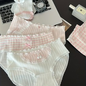 Resim 5'li Şirin Pamuk İç Çamaşırları Rastgele Baskılar, Orta Yükseltme Briefs ile Püsküllü Detaylar, Rahat Nefes Alabilen Pamuk Astar, Orta Destek Örgü Kumaş Kadın İç Çamaşırı 