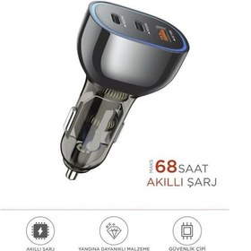 Resim 68w Usb Ve Type-c Girişli Çakmaklık Süper Hızlı Şarj Destekli Araç Şarj Aleti 