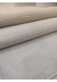 Resim Rölyef Joy Krem Kaymaz Taban Kesme Halı Yolluk Krem 