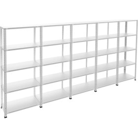 Resim Rafburada 5 Katlı 5'li Galvaniz Çelik Raf - Depo, Arşiv, Kiler, Dosya, Market Rafı - 31x75 cm-200 cm-1.00 mm 