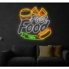 Resim Fast Food Tasty Yazılı Ve Şekilli Neon Tabela Çok Renkli 