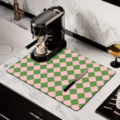 Resim 1 adet Pembe Yeşil Elmas Çekilişli Satranç Tahtası Baskılı Polyester Bulaşık Matı, Kaymaz Kauçuk Taban ile, Süper Emici Tezgah Matı, Bulaşık, Çok Fonksiyonlu Mutfak Matı için Uygun, Kahve Makinesi, Espresso Makinesi, Bulaşık Kurutma Matı için Uygun, Tatil Hediyesi Banyo Mutfak Dekorasyonu 