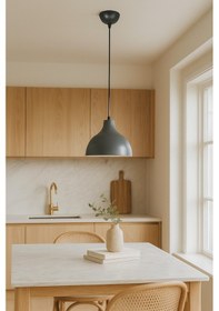 Resim Rima Antrasit Renk Modern Tasarım Metal Sıvama Mutfak - Cafe - Salon - Hol Tekli Sarkıt Avize Antrasit 