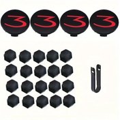 Resim Xuweiwei 24 Parça Tesla Model 3 X S Y Emblem Jant Kapakları Black Red Dekoratif Logo Merkez Kapakları 