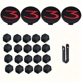 Resim Xuweiwei 24 Parça Tesla Model 3 X S Y Emblem Jant Kapakları Black Red Dekoratif Logo Merkez Kapakları 