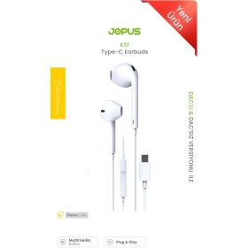 Resim Jopus Type C Mikrofonlu Kulaklik Xiaomi Huawei Oppo General Mobile Uyumlu K51 Bond Beyaz 