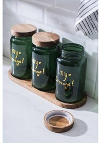 Resim Acar Pierre Akasya Kapaklı Kavanoz Seti - 19 Cm Yeşil 