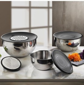 Resim Olika Omega 9 Parça Rende Kapaklı Karıştırma Ve Saklama Seti 