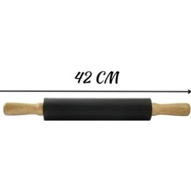 Resim Kittiwake Home Life Gri Renk 45X65 cm Silikon Hamur Açma Matı ve Bambu Saplı Siyah Silikon Merdane 