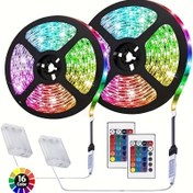 Resim 5050 RGB Esnek LED Şerit Işıkları, 24 Düğmeli Renk Değiştirme Kontrol Cihazı ile, Taşınabilir Pil Kutusu Dahil (Piller Dahil Değil) Parti, Dans Performansları, İç Mekan TV'ler, Bilgisayarlar, Ayna, Noel Ağacı Süslemeleri için Uygun 