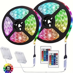 Resim 5050 RGB Esnek LED Şerit Işıkları, 24 Düğmeli Renk Değiştirme Kontrol Cihazı ile, Taşınabilir Pil Kutusu Dahil (Piller Dahil Değil) Parti, Dans Performansları, İç Mekan TV'ler, Bilgisayarlar, Ayna, Noel Ağacı Süslemeleri için Uygun 