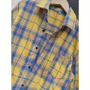 Resim Erkekler için Rahat Plaid Kısa Kollu Gömlek - Sarı, Mavi ve Kırmızı Gingham Kontrol Deseni, Düğmeli Yaka, Hafif İlkbahar/Yaz Üstü, Rahat Giyim İçin, Rahat Yaz Giyim | Gingham Kontrol Gömleği | Esnek Olmayan Kumaş 