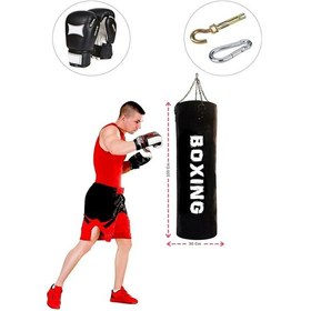 Resim 100 Cm x 30 Cm Siyah Boks Torbası + Boks Eldiveni + Tavan Kancası Siyah 