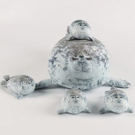 Resim TINICOOCAT 38.1cm Sarılmış Gri ve Beyaz Fok Dolması Hayvan Fermuarlı Karın - 4 Mini Fok Dahil, Gençlerin Doğum Günü Hediyeleri için Yumuşak Polyester Peluş Oyuncak & Video Oyun Temalı Eğlence 