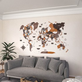 Resim 3D Ahşap Dünya Haritası Renkli UV Baskı (Soil) - 180x112 cm / İngilizce 